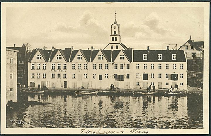 Thorshavn, havneparti med “Shell”-kontor. Stenders no. 65578. Kvalitet 8