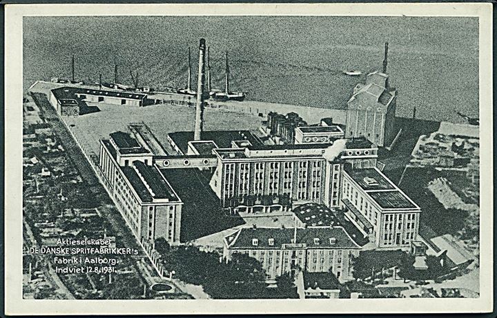 Aalborg, De danske Spritfabrikker’s fabrik indviet d. 12.8.1931. Luftfoto. Stenders Aalborg no. 253. Kvalitet 9