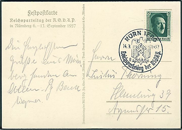 Propaganda. Reichsparteitag Nürnberg 1937. Med særstempel. Kvalitet 8