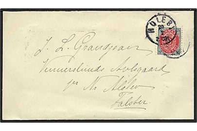 8 øre Tofarvet på brev annulleret med lapidar stempel Holeby d. 20.2.1898 til Nr. Alslev.