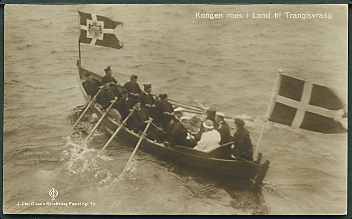 Trangisvaag, kongen roes i land under kongebesøget på Færøerne. J. Chr. Olsen no. 34. Kvalitet 8