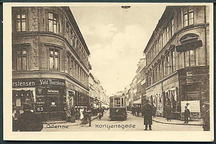 Odense, Kongensgade med sporvogn. Fotograf H. Schmidt u/no. Kvalitet 9