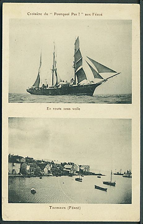 Thorshavn, franske ekspeditionsskib “Pourquoi Pas?” og havneparti. U/no. Kvalitet 7