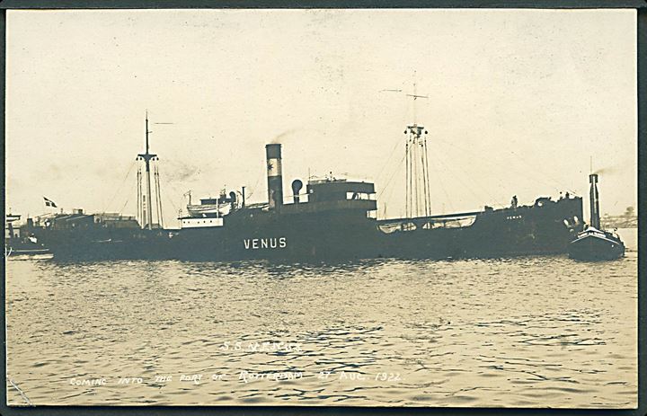 “Venus”, S/S, Orion D/S A/S i Rotterdam d. 27.8.1922. Fotokort u/no. Kvalitet 7