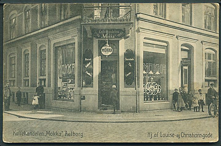 Aalborg, Kaffehandelen “Mokka” hj. af Louisegade og Christiansgade. Dansk Papirfabrik no. 125584. Kvalitet 7