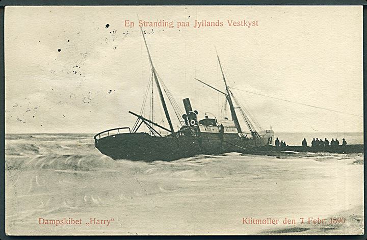 Sverige. “Harry”, S/S, strandet ved Klitmøller d. 7.2.1891 (fejltrykt 1890 på kortet). C. Buchholtz u/no. Kvalitet 9