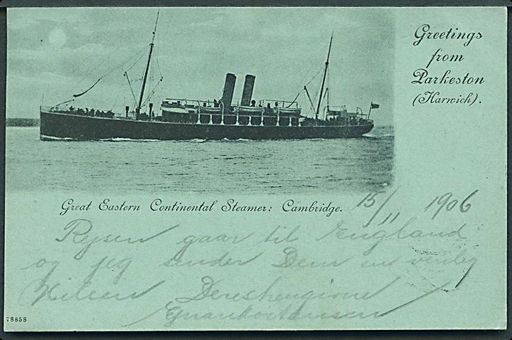 England. “Cambridge”, S/S, Great Eastern Railway skib på ruten Harwich-Rotterdam. No. 78858. Kvalitet 9