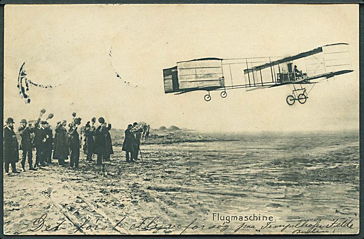 Armand Zipfel flyver med sin Voisin Standard maskine på Tempelhofer Feld d. 28.1.1909. U/no.  Kvalitet 7