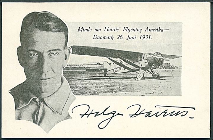 Holger Høiriis, første danske transatlantiske flyver, med sin maskine “Liberty” d. 26.6.1931. U/no.  Kvalitet 9