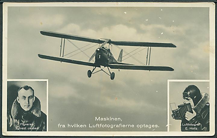 DH.60G III Moth Major OY-DIK med pilot Sylvest Jensen og fotograf E. Holtz. Reklamekort uden adr.linier Kvalitet 7