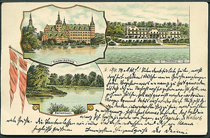 Frederiksborg, slot og partier fra Skodsborg og Bøllemosen. U/no. Kvalitet 8