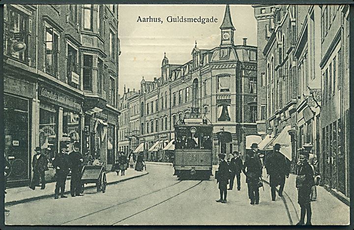 Aarhus, Guldsmedgade med sporvogn no. 14. H. C. no. 30. Kvalitet 8