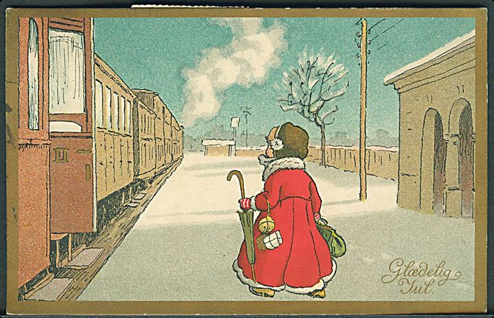 A. Vincent serie 29/6: “Pige i rød frakke ved tog”. Ukendt kunstner. Kvalitet 7