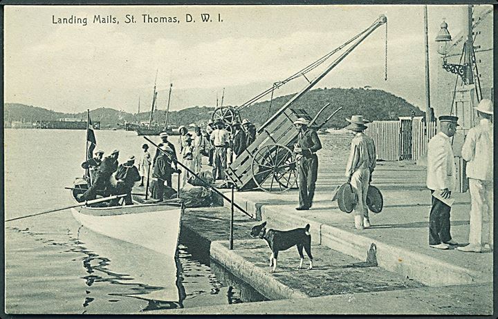 D.V.I., St. Thomas, Landing of Mails. Lightbourn u/no. Med 5 bit Fr. VIII (2) til Frankrig 1916. Kvalitet 8