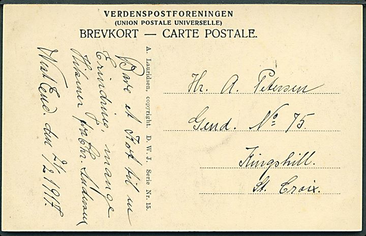 D.V.I., St. Croix, Christiansted, The Market. A. Lauridsen no. 15. Sendt lokalt i 1917. Kvalitet 8