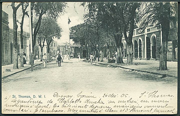 D.V.I., St. Thomas, gadeparti. Lightbourn no. 17. Med 10 bit Chr. IX til Frankrig 1906. Kvalitet 8