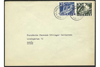 20 öre og 25 öre Postjubilæum på brev fra Alingsås d. 21.2.1937 til Borås.