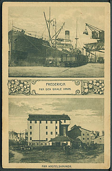 Fredericia, den gamle havn med dampskib og Kastelshavnen. J.A.F. no. 925. Kvalitet 7