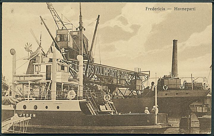 Fredericia, havneparti med jernbanefærgen “Jyden”. J.A.F. no. 1015. Kvalitet 8