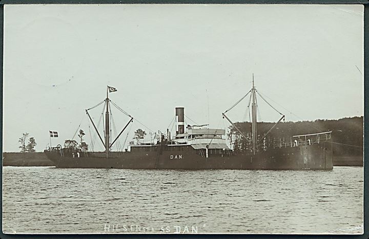 “Dan”, S/S, Gorm D/S A/S. Sænket af tysk ubåd UC21 i Biscayen d. 24.2.1917. Fotokort u/no. Kvalitet 7