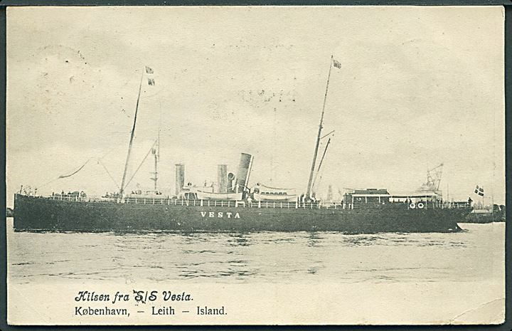 “Vesta”, S/S, DFDS. København-Leith-Island. O. Petersen no. 1002. Sendt fra Leith 1906. Kvalitet 7