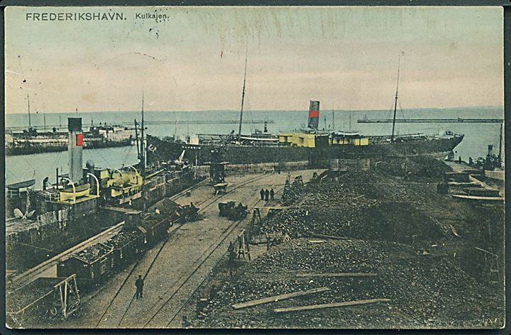 Frederikshavn, havneparti med kulkajen og dampskibe. S. Engsig u/no.  Kvalitet 7