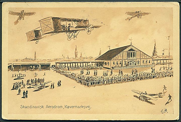 Skandinavisk Aerodrom, Kløvermarksvej på Amager. Signeret “C.B.”. Stenders no. 24289, Kvalitet 7