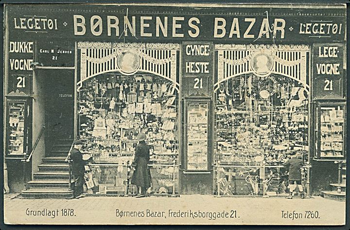 Købh., Frederiksborggade 21 med facade: “Børnenes Bazar”. Stenders no. 13841. Kvalitet 8