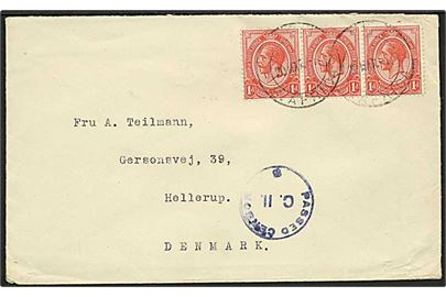 1d George V i 3-stribe på brev fra Glengarry d. 30.3.1917 til Hellerup, Danmark. Sydafrikansk censur.