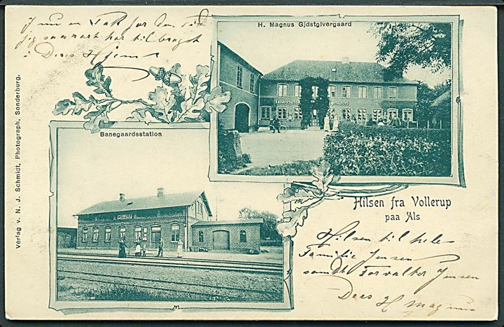 Vollerup, jernbanestation og H. Magnus Gæstgiveri. N. J. Schmidt u/no. Kvalitet 8