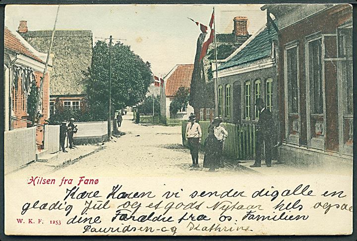 Fanø, “Hilsen fra” med gadeparti. Warburg no. 1253. Kvalitet 7