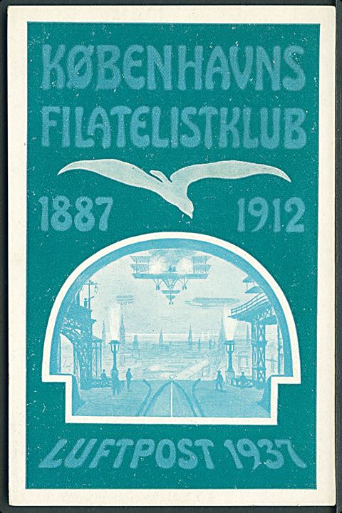 Luftpost 1937. Københavns Filatelistklub jubilæumskort 1912 med fremtidsvision. A. Jacobsen u/no. Kvalitet 9