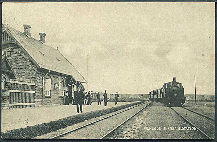 Værløse, jernbanestation med damptog. P. Alstrup no. 7493, Kvalitet 7
