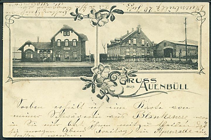 Avnbøl, “Gruss aus” med jernbanestation og gæstgiveri. U/no. Kvalitet 7