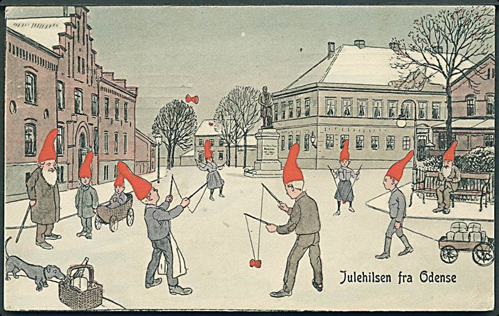 Odense, nisser i gadebilledet spiller djævlespil. Tegnet af Hans Viggo Westergaard. Warburg u/no. Kvalitet 8