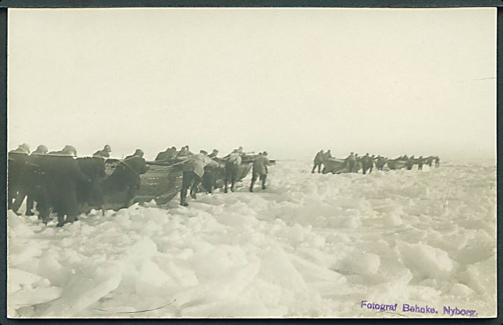 Nyborg, isbådtransport på Storebælt under isvinteren 1929. Behnke, Nyborg u/no. Kvalitet 9