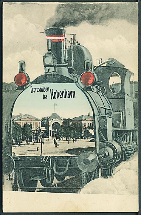 Købh., Tivoli i “Expreshilsen” med lokomotiv. A. Vincent no. 4023. Kvalitet 8