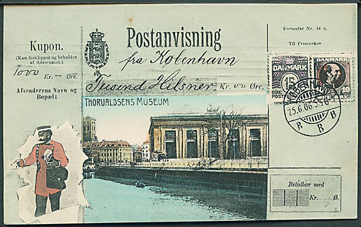 Købh., “Postanvisning” med Thorvaldsens museum. A. Vincent no. 4048. Kvalitet 8