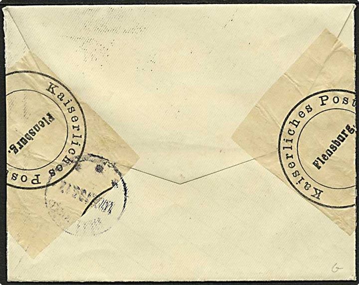 10 pfg. Germania i parstykke på brev fra Hadersleben d. 11.5.1917 til Hellerup, Danmark. Åbnet af tysk censur i Flensburg.
