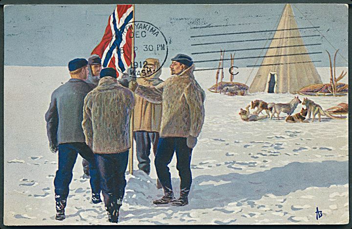 Polar. Roald Amundsen. “Norges Flag plantet paa Sydpolen 1911”. Mittet & Co. u/no. Kvalitet 7