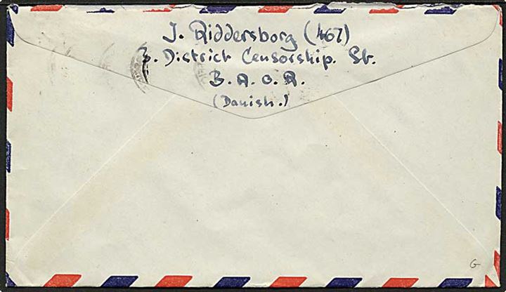 3d George VI på OAS brev stemplet Army Post Office 432 (= Hamburg) d. 20.8.1946 til København, Danmark. Fra dansk postcensor ved 3. District Censorship Station i Hamburg.