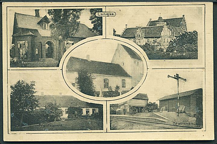 Langaa, partier med jernbanestation, købmand og kirke. H. Schmidt u/no. Kvalitet 7