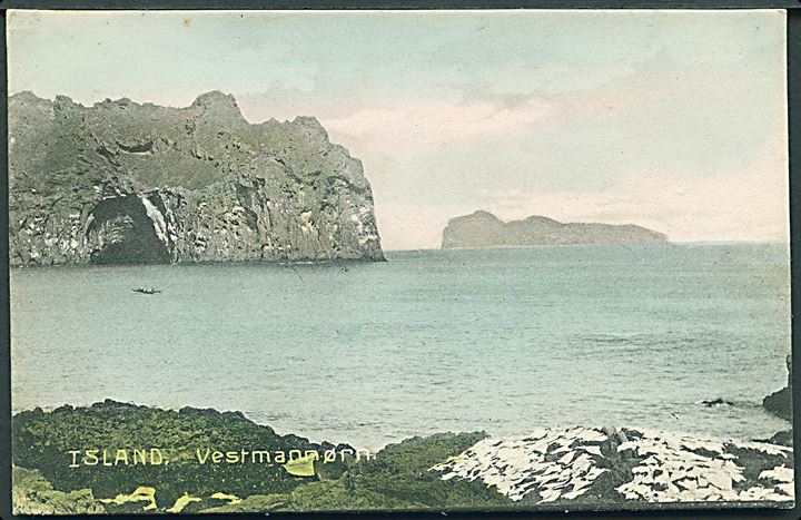 Vestmannaeyjar, udsigt mod Elliðaey. Stenders no. 10154. Kvalitet 9