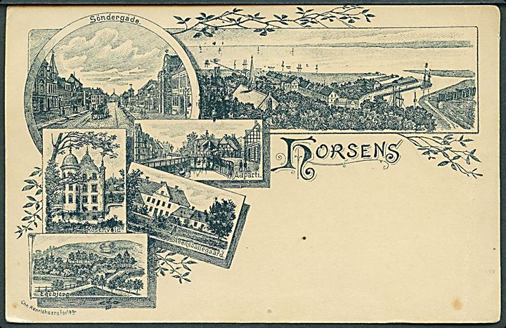 Horsens, partier med Søndergade, Aaparti, Rosenvold, Stensballegaard og Egebjerg. Chr. Heinrichsen u/no. Kvalitet 7