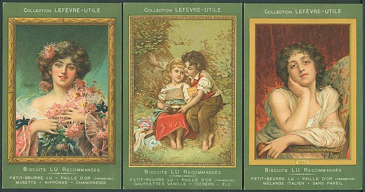 Reklame. Lefèvre-Utile (LU) kiks. Serie med 9 kort med klassiske malerier.  Kvalitet 8