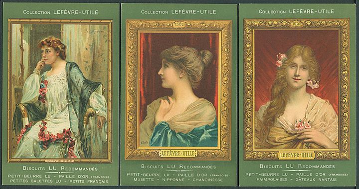 Reklame. Lefèvre-Utile (LU) kiks. Serie med 9 kort med klassiske malerier.  Kvalitet 8