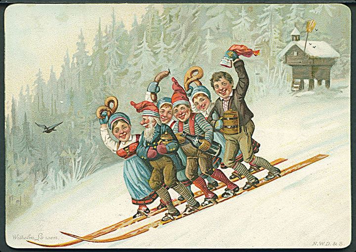 Larsen, Wilhelm: Nisser på ski. Kartonkort. N.W.D. & S. u/no. Kvalitet 8a