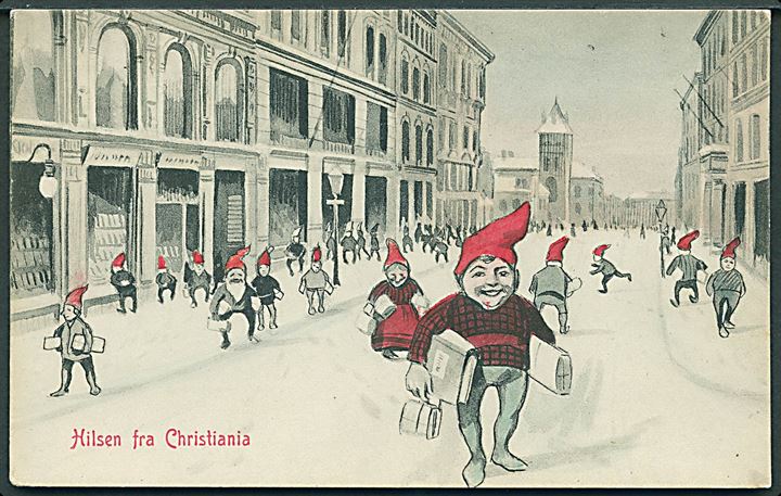 Christiania, nisser i gadebilledet. Muligvis tegnet af Wilfred Glud. H. Abel u/no. Kvalitet 7