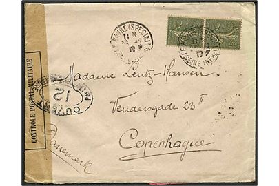 15 c. Såerske i parstykke på brev stemplet Le Havre (Special) d. 23.12.1916 til København, Danmark. Åbnet af fransk censur.