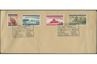 Polsk eksilpost. Monte Cassino provisorium på uadresseret kuvert annulelret med polsk eksil marinepost stempel no. 25 d. 27.6.1944. 